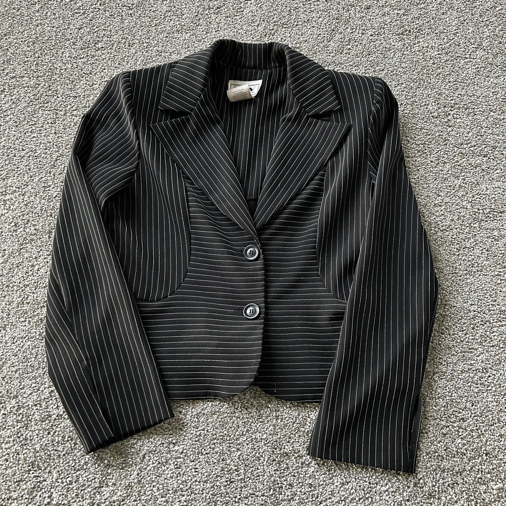 Vintage DBY Ltd Blazer Jacket Womens 9/10 Black Pinstripe Lined Suit Career